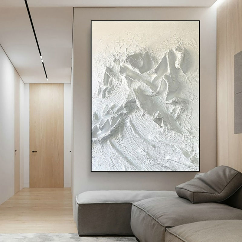 Thumbnail: 3D white Wabi-sabi wall art abstract Handmade painting modern living Room
