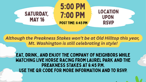 Giddy Up Mt. Washington! Enjoy the company of neighbors at the MWIA Preakness Watch Party - Saturday, May 16, 5-7 p.m.