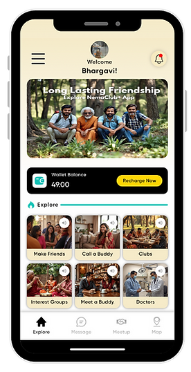 Man sharing feelings with buddy through Nema Club mobile app