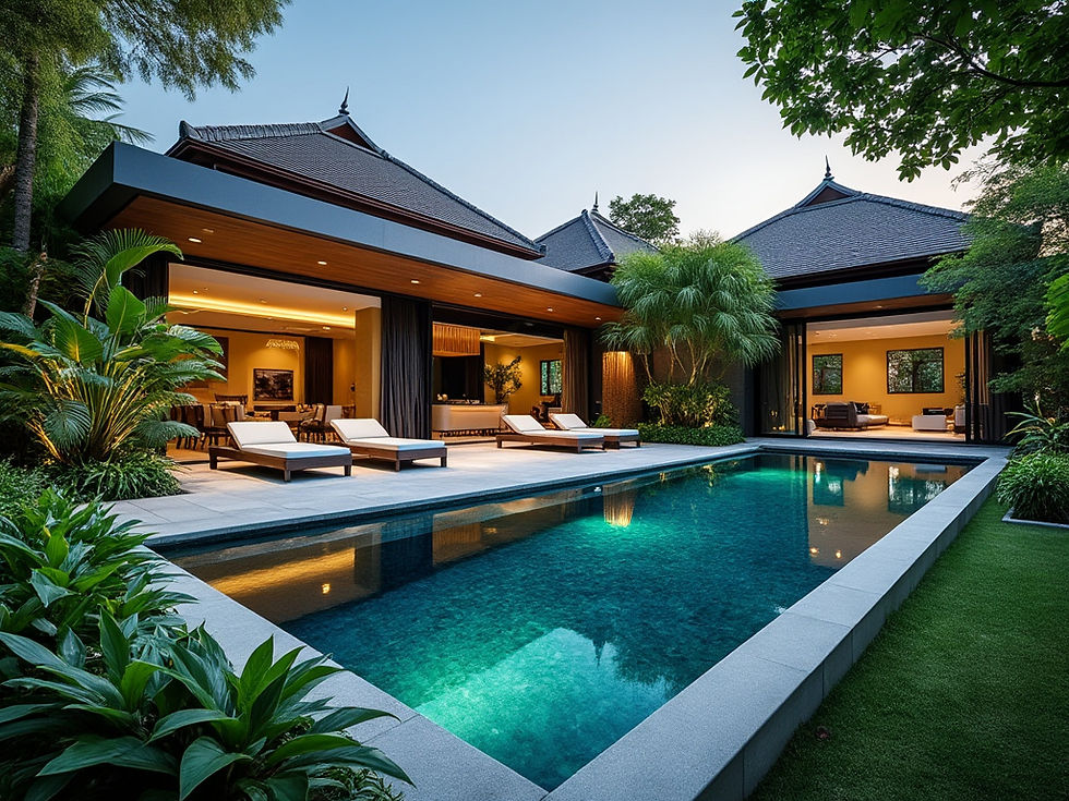 'Villa Backyard: Sustainable Triangular House Design'