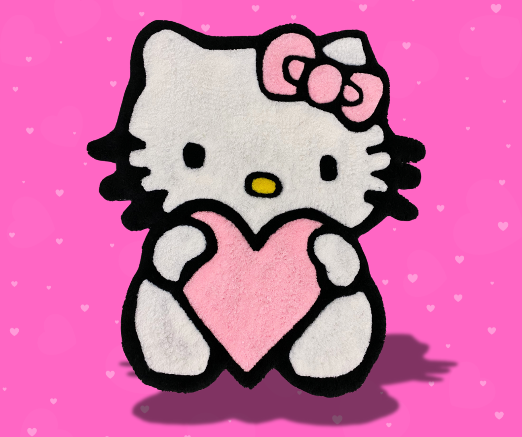 Cute Kitty Plush Rug - Heart Edition