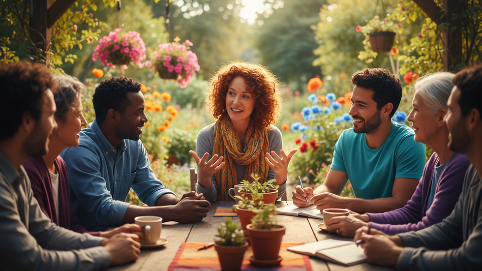 Close-up view of a diverse group engaged in a community discussion