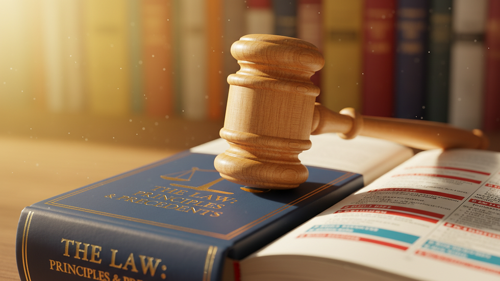 Close-up view of a gavel on a legal book