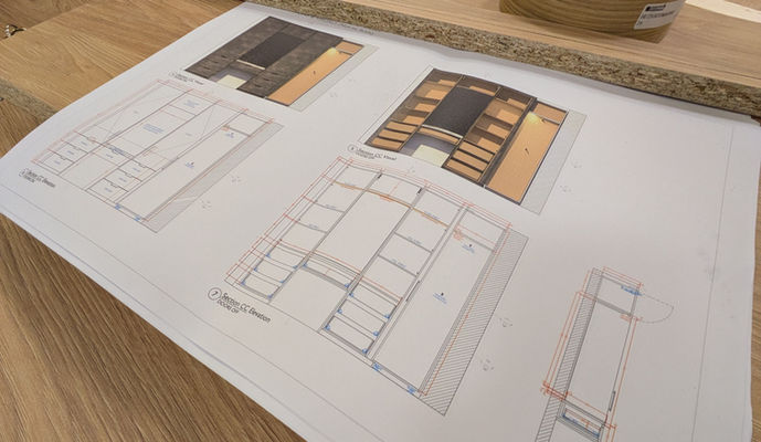 drawings of a bespoke library space