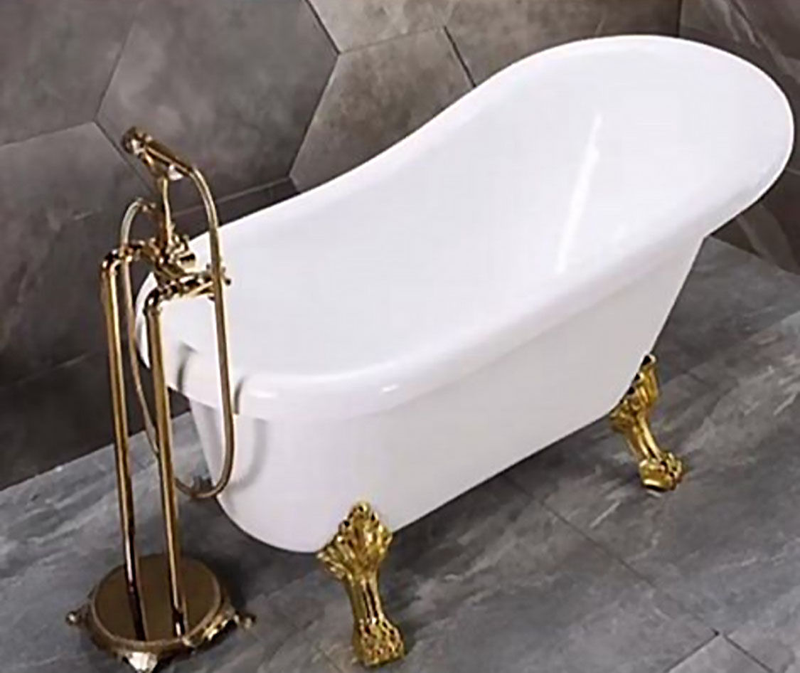 tina vintage blanca con patas doradas