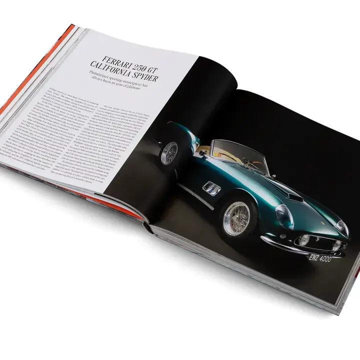Thumbnail: Another look inside a hardback coffee table book, The Italians, featuring a double page spread of Italian cars and text. 