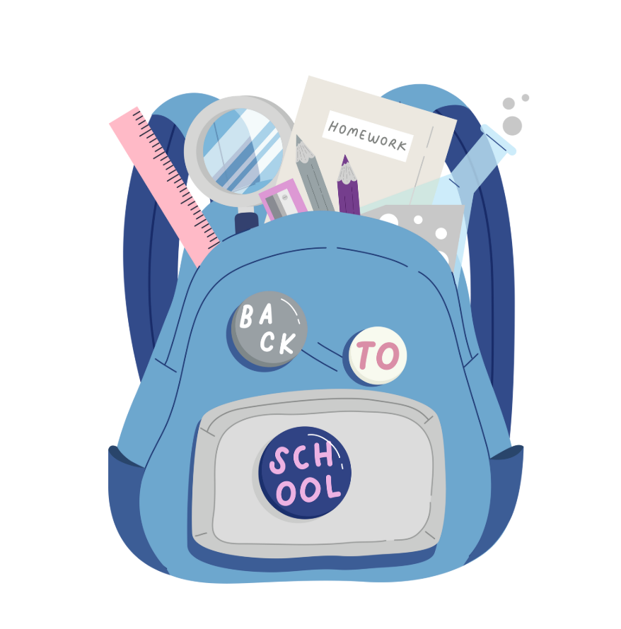 Back to school back pack with equipment in it