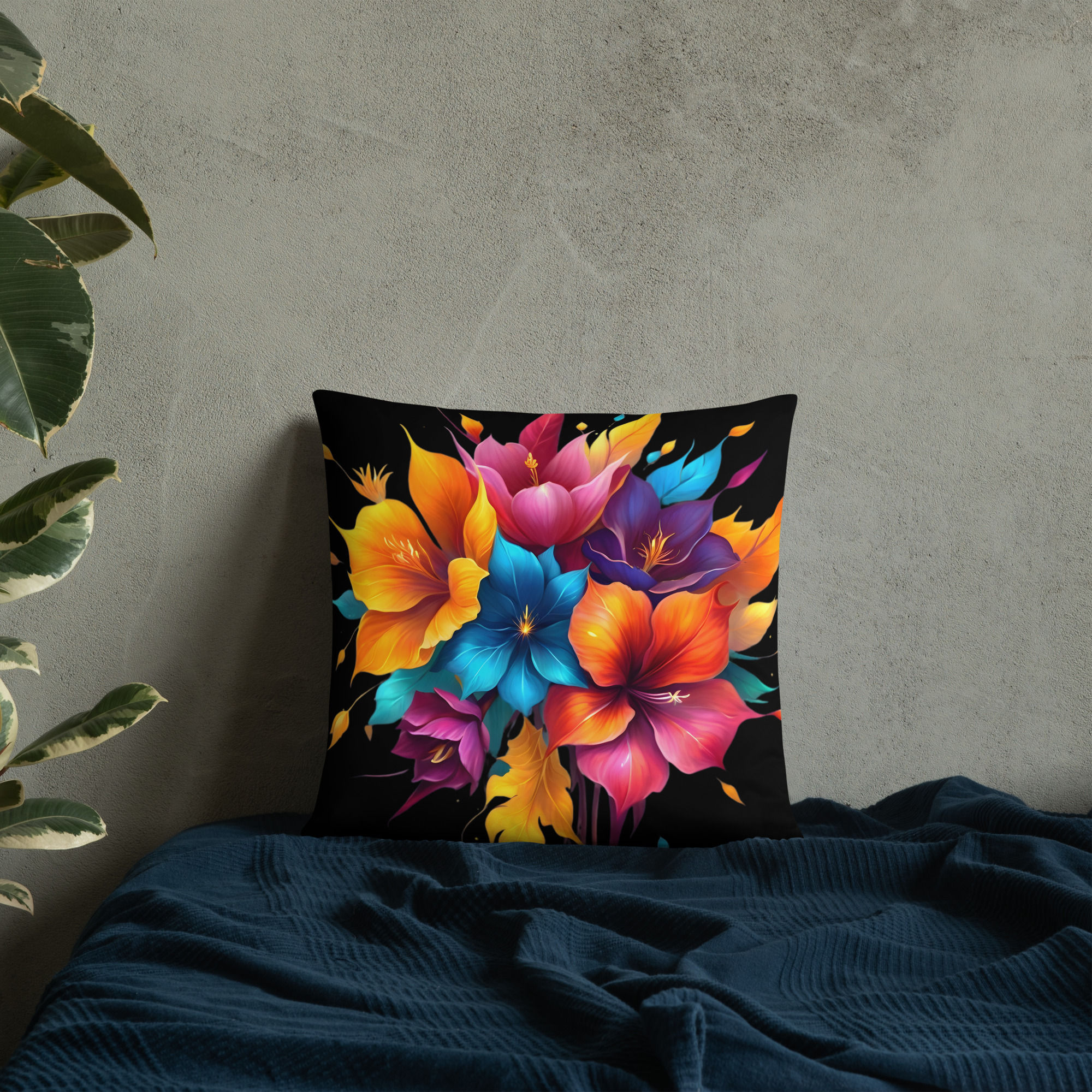 Colorful Flower Splash Basic Pillow