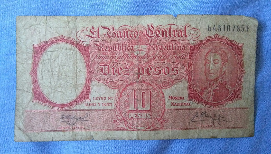 Billete de 10 pesos moneda nacional - Serie F