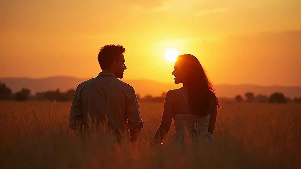 Eye-level view of a couple enjoying a sunset safari in Serengeti National Park