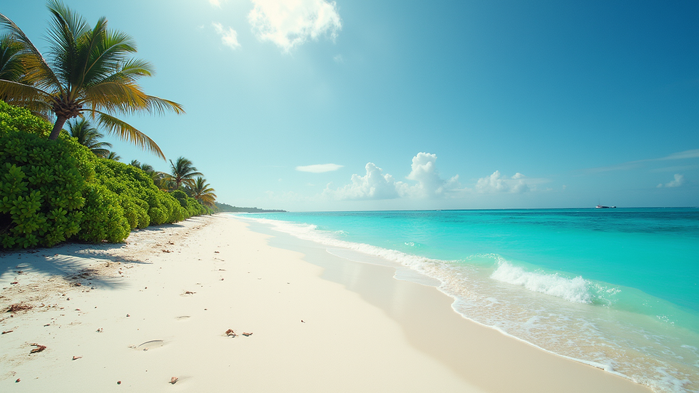 High angle view of a white sandy beach with turquoise water in Zanzibar