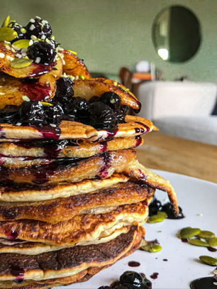 Sourdough Starter Pancakes with Blueberries & Brown Butter Bananas