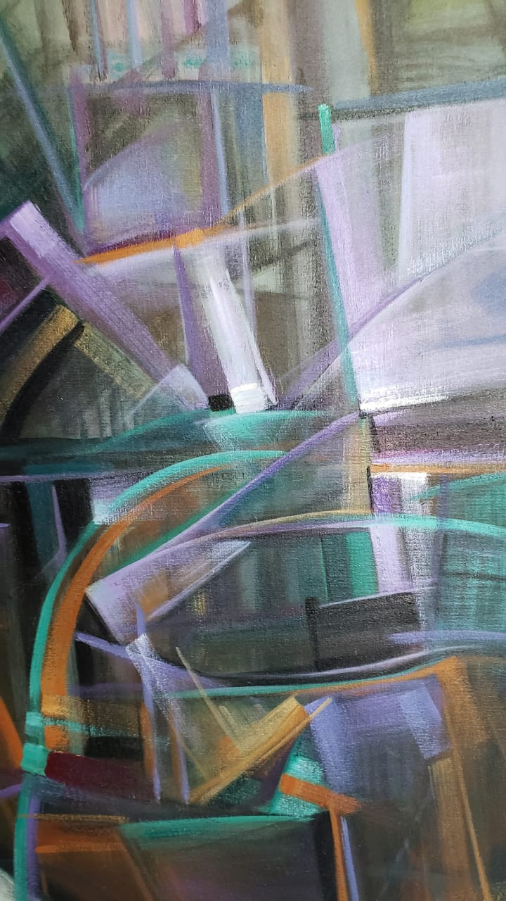 Sobreposto de lilás e verde - Acrilico S/tela 50x70 cm