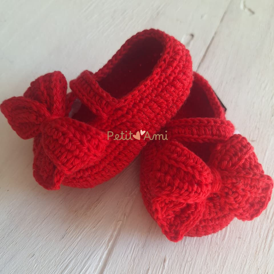 Sapato Boneca Vermelho Laço Crochê