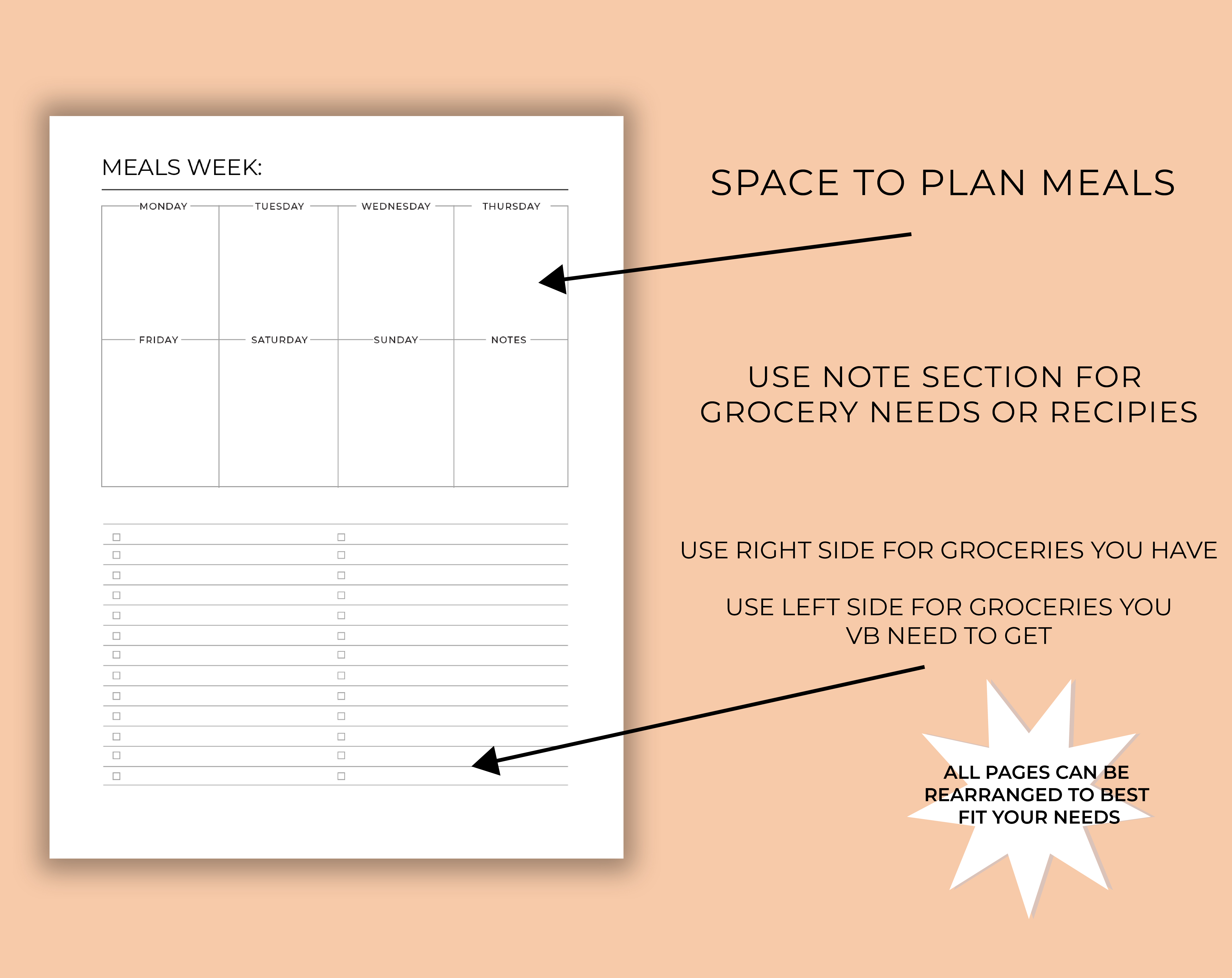 Calendars & Planners PDF Meal Planner Page Printable Weekly Meal ...