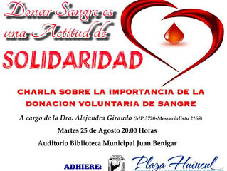 Charla sobre la importancia de donar sangre en Plaza Huincul