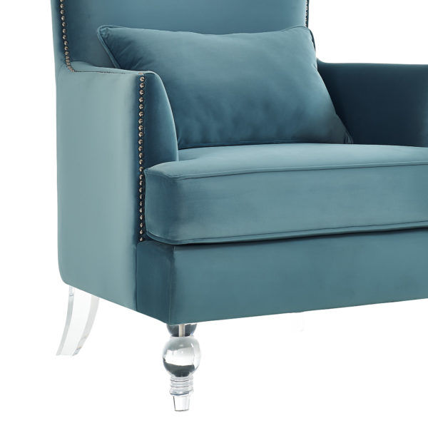 Thumbnail: Bristol Sea Blue Velvet Chair with Lucite Legs