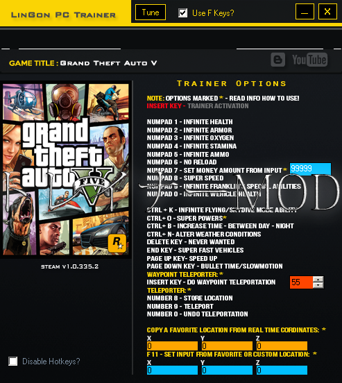 Grand Theft Auto V Trainer By Lingon 外部アプリケーション型トレイナー Mod