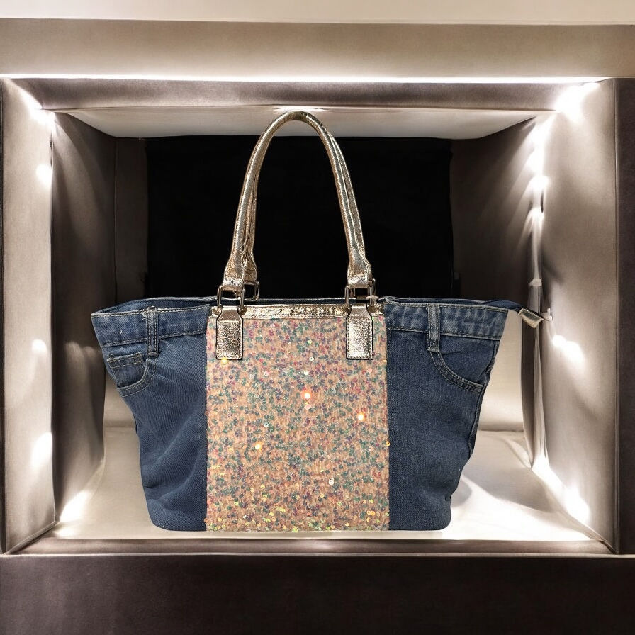 Miniaturbild: Stilvolle Denim-Paillettentasche - Stella Bag