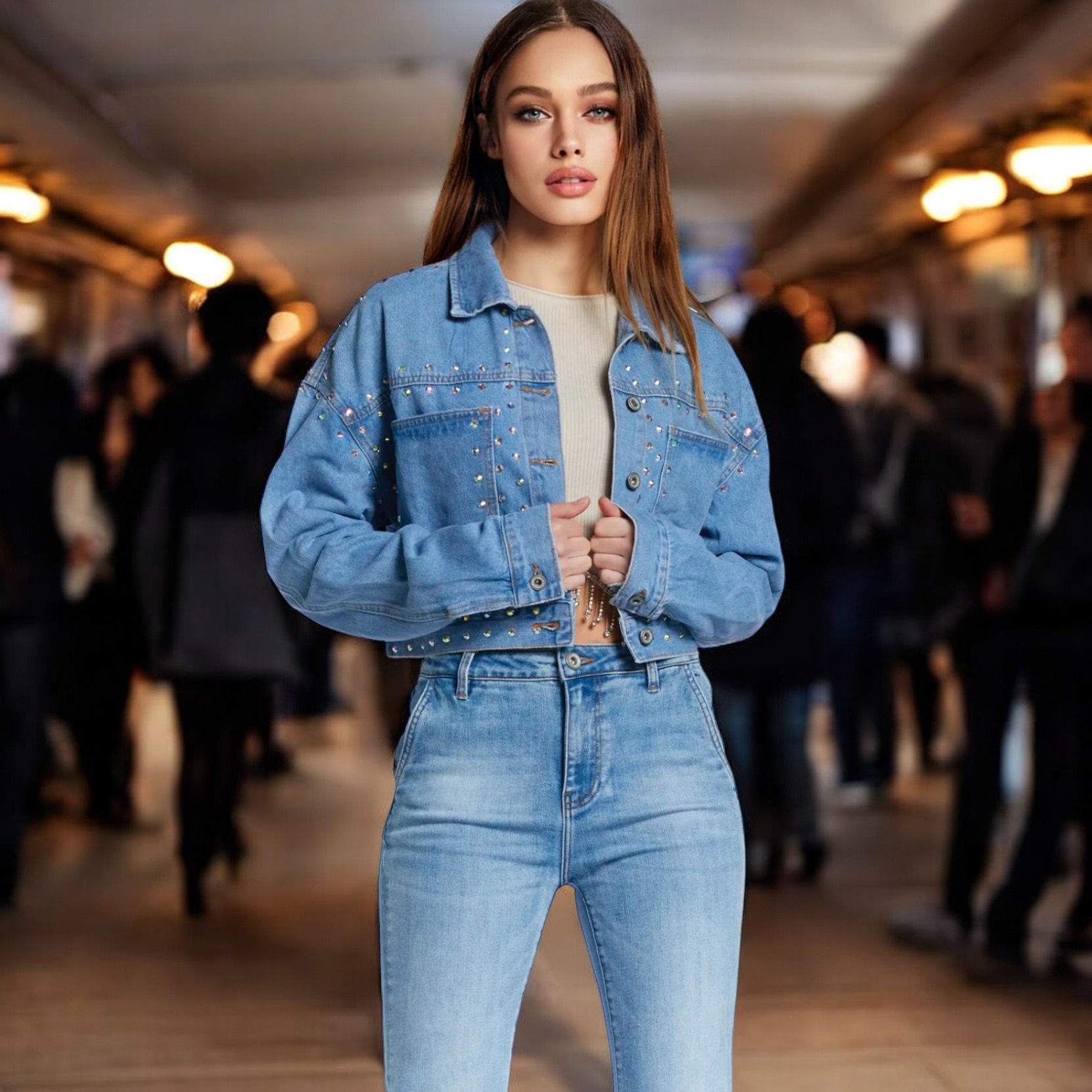 Verzierte Cropped-Jeansjacke Alessandra