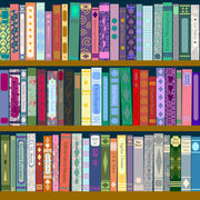 illustration of classic books on a bookshelf