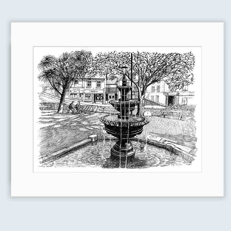 Fountain black and white fine art print by Jeffrey Phillips, mounted luxury coastal artwork of Bude, exclusive to Budeful