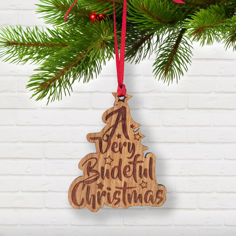 Cherry wood A Very Budeful Christmas tree decoration