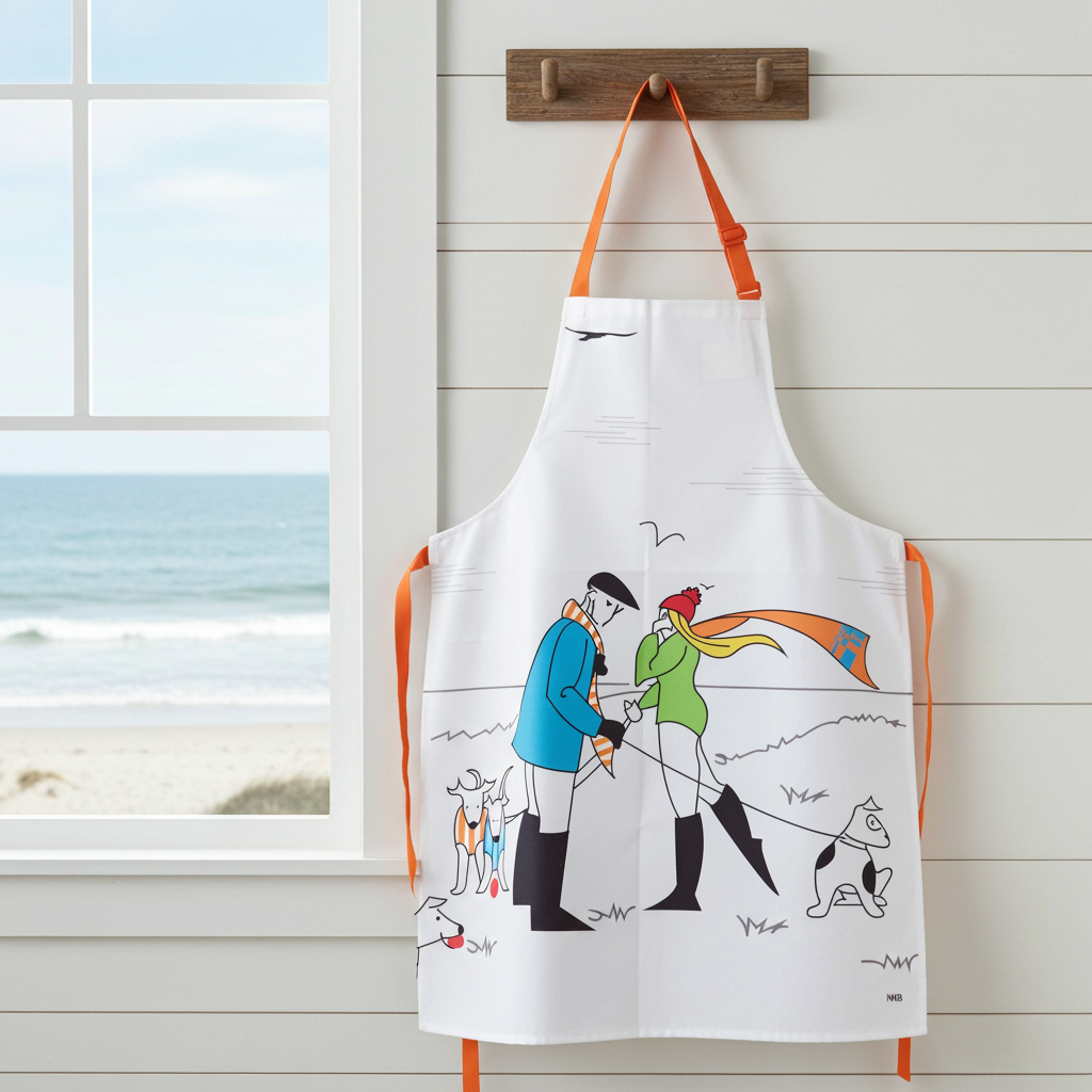 Caroline and Edward’s Cornish Romance apron by Budeful, cotton apron with romantic coastal design made in the UK.