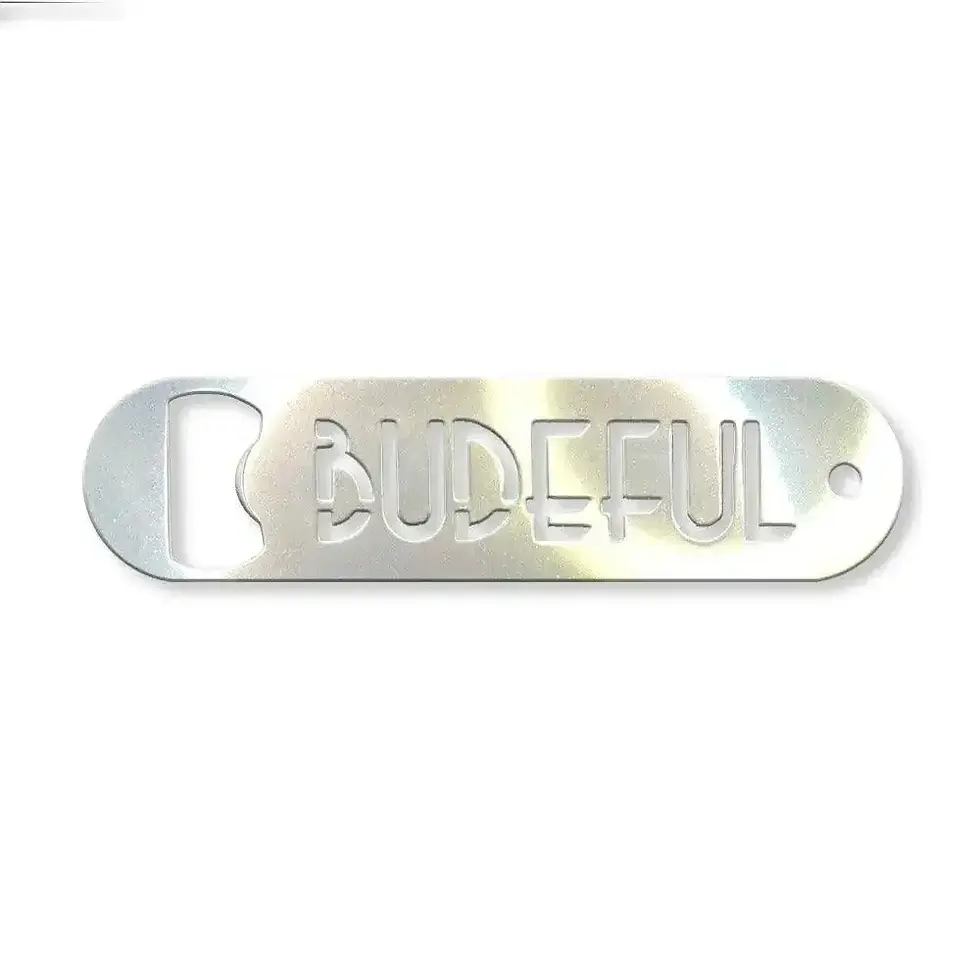 Thumbnail: silver bottle opener with ‘Budeful’ text