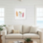 Budeful Shacked Naked Surfer mounted fine art wall print inspired by playful coastal surf culture on wall of stylish kitchen