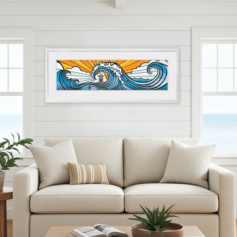 Great Bude Wave fine art print by Budeful, Japanese wave inspired coastal artwork, limited edition framed or unframed