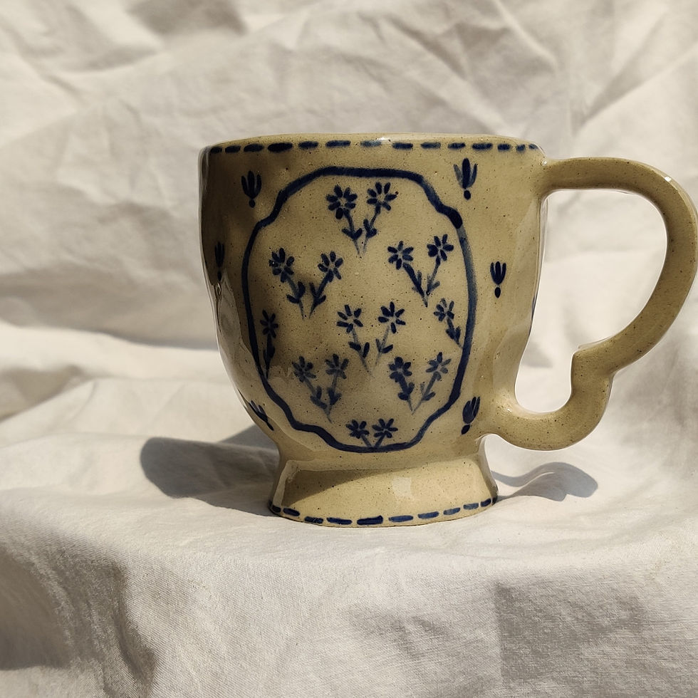 Blue Florals on Speckled Beige