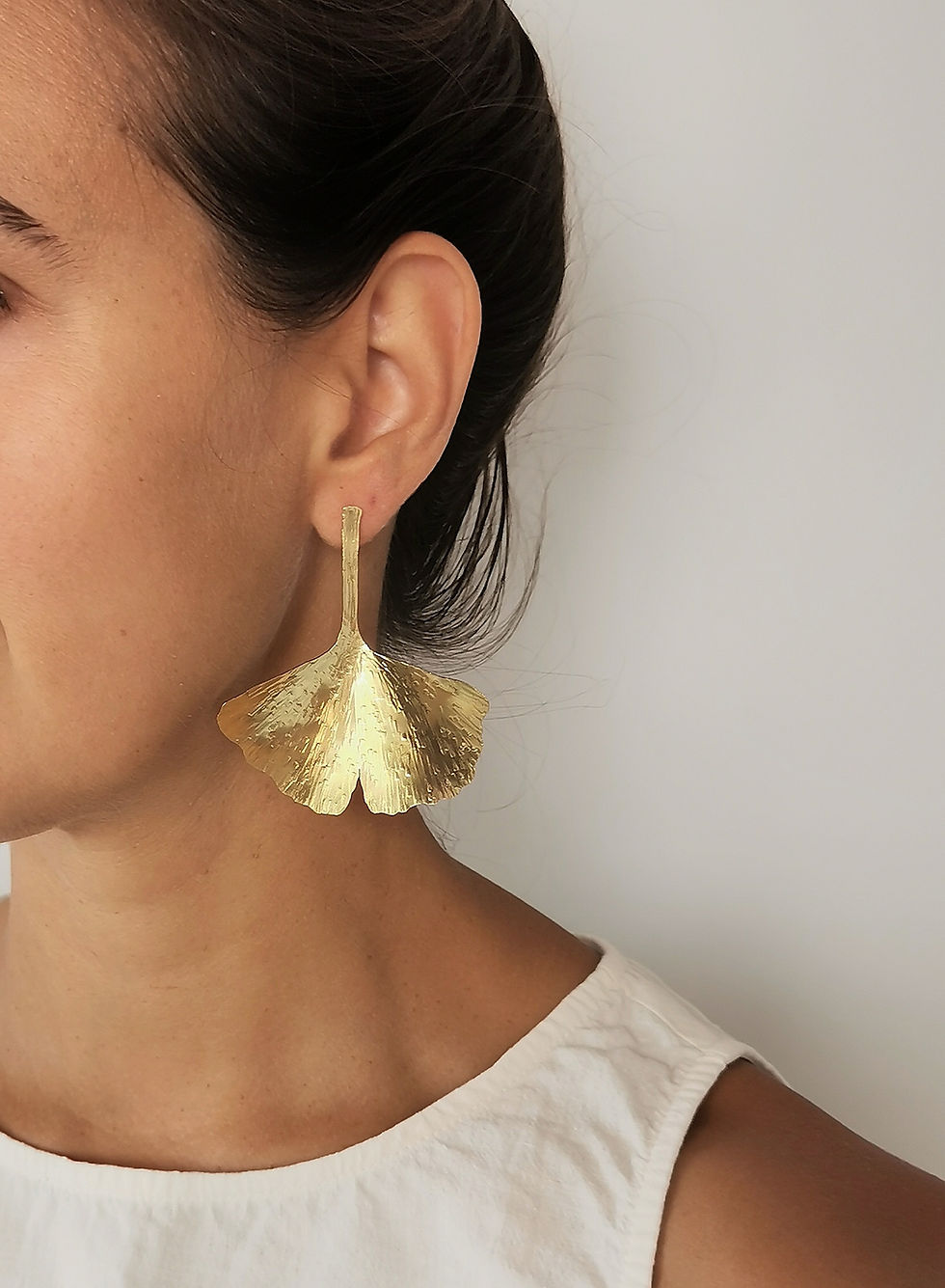 Miniature : GINKGO// Boucles d'oreilles grandes feuilles martelées