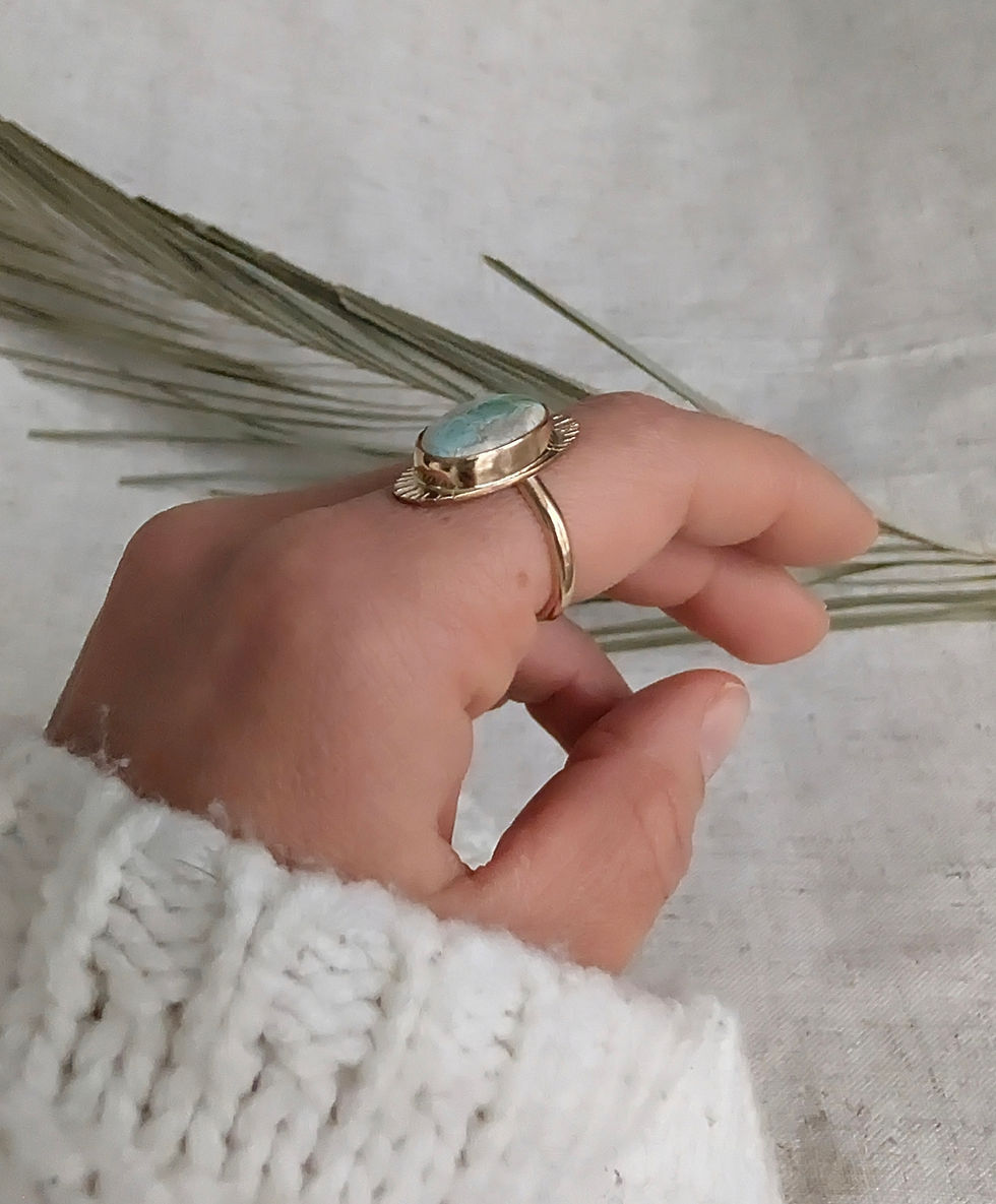 Thumbnail: HELIA// Royston Turquoise Gold Sun Ring • Size 7.75 US