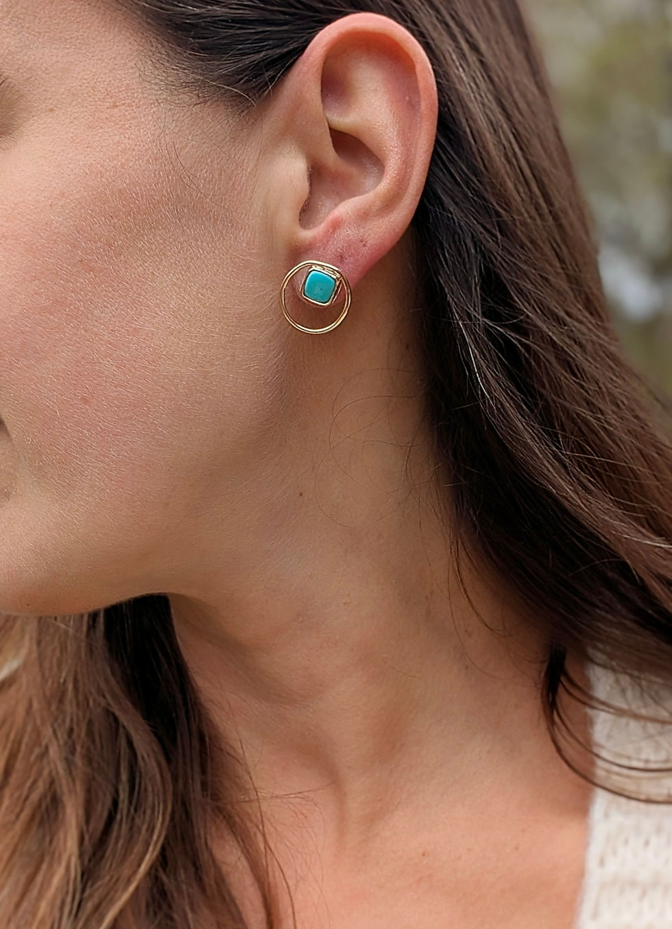 Thumbnail: NIYLA// Turquoise & Gold Loop Stud Earrings
