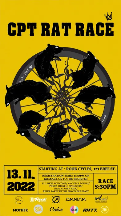 Graphic poster of a rat king for a bike spoke wheel for a fixed gear race designed by Napier Visuals