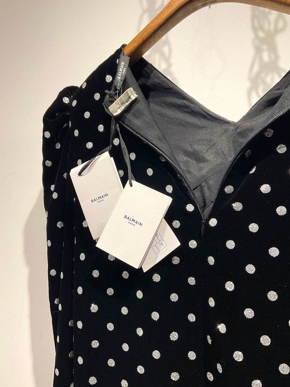 Miniature : BALMAIN  - Robe velours noir et pois argent - 42