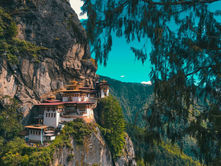 A long-shot of Paro Taktsang Monastery in Bhutan