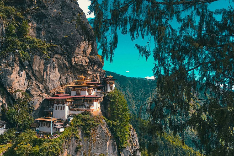 A long-shot of Paro Taktsang Monastery in Bhutan