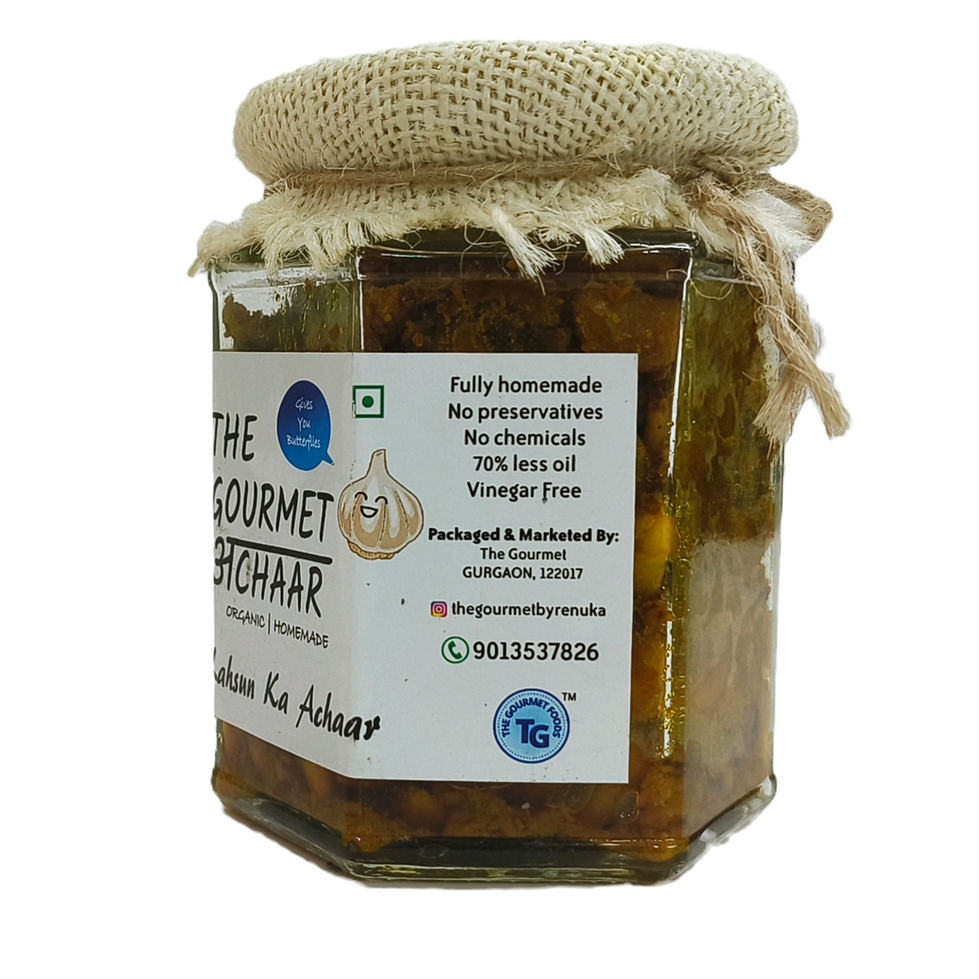 Homemade Garlic Pickle: The Gourmet Bichaar, Organic, 70% less oil, Vinegar Free