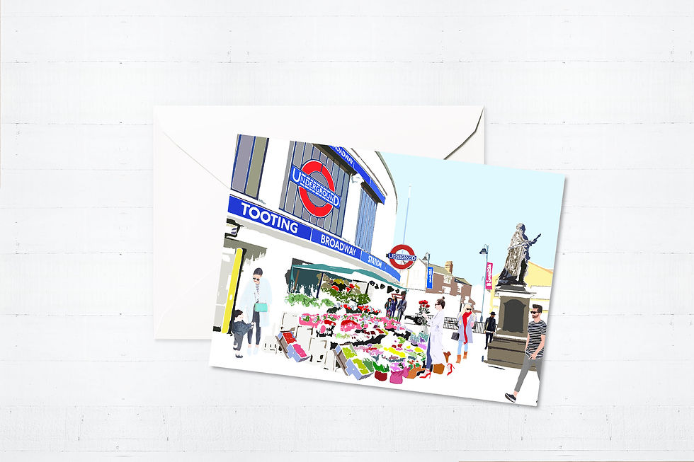 Njeri Illustrated Greeting Card Tooting Broadway Station South London City Scene Art Illustration