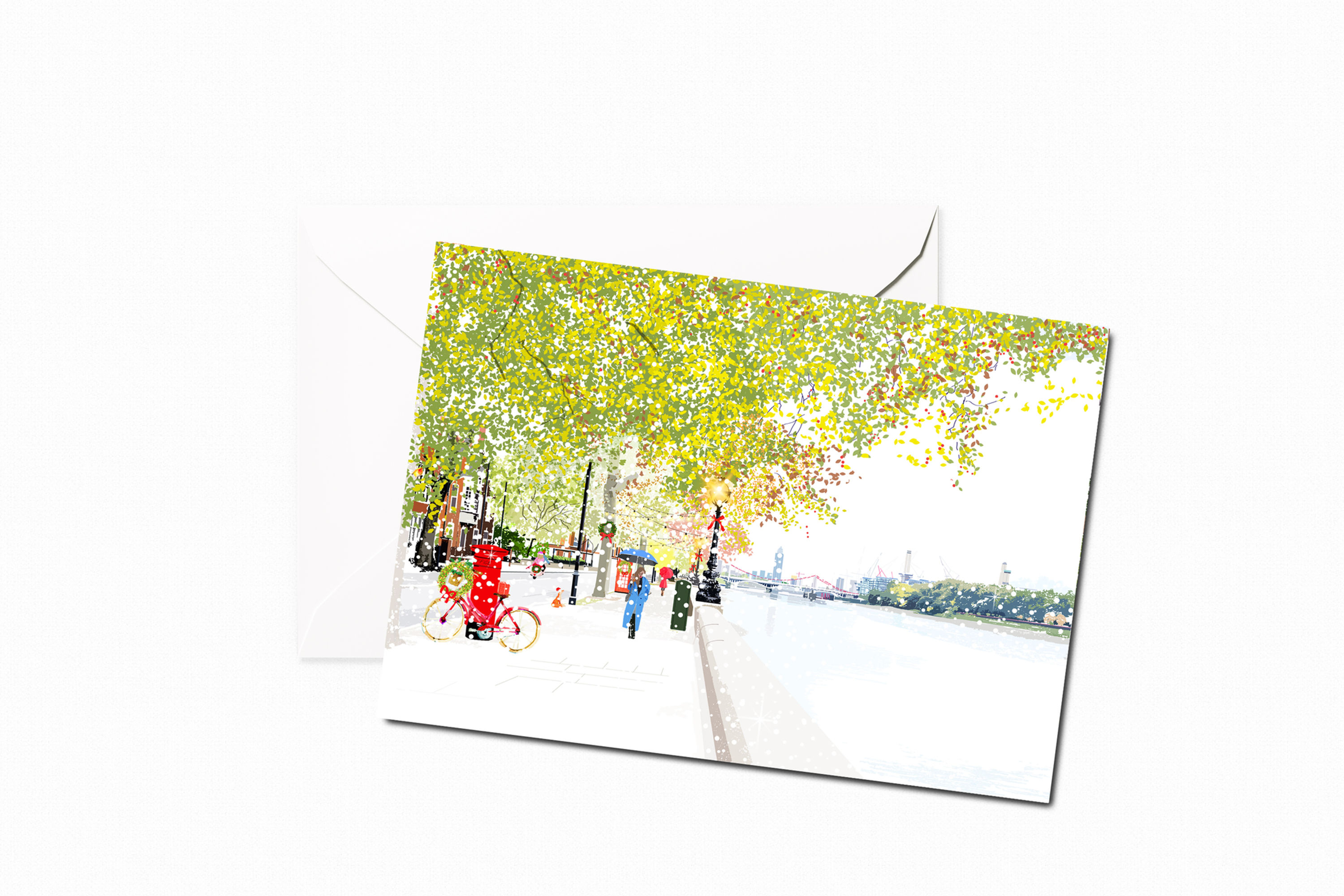 Njeri Illustrated Greeting Card Chelsea Embankment London City Scene Art Christmas Letterbox Gift