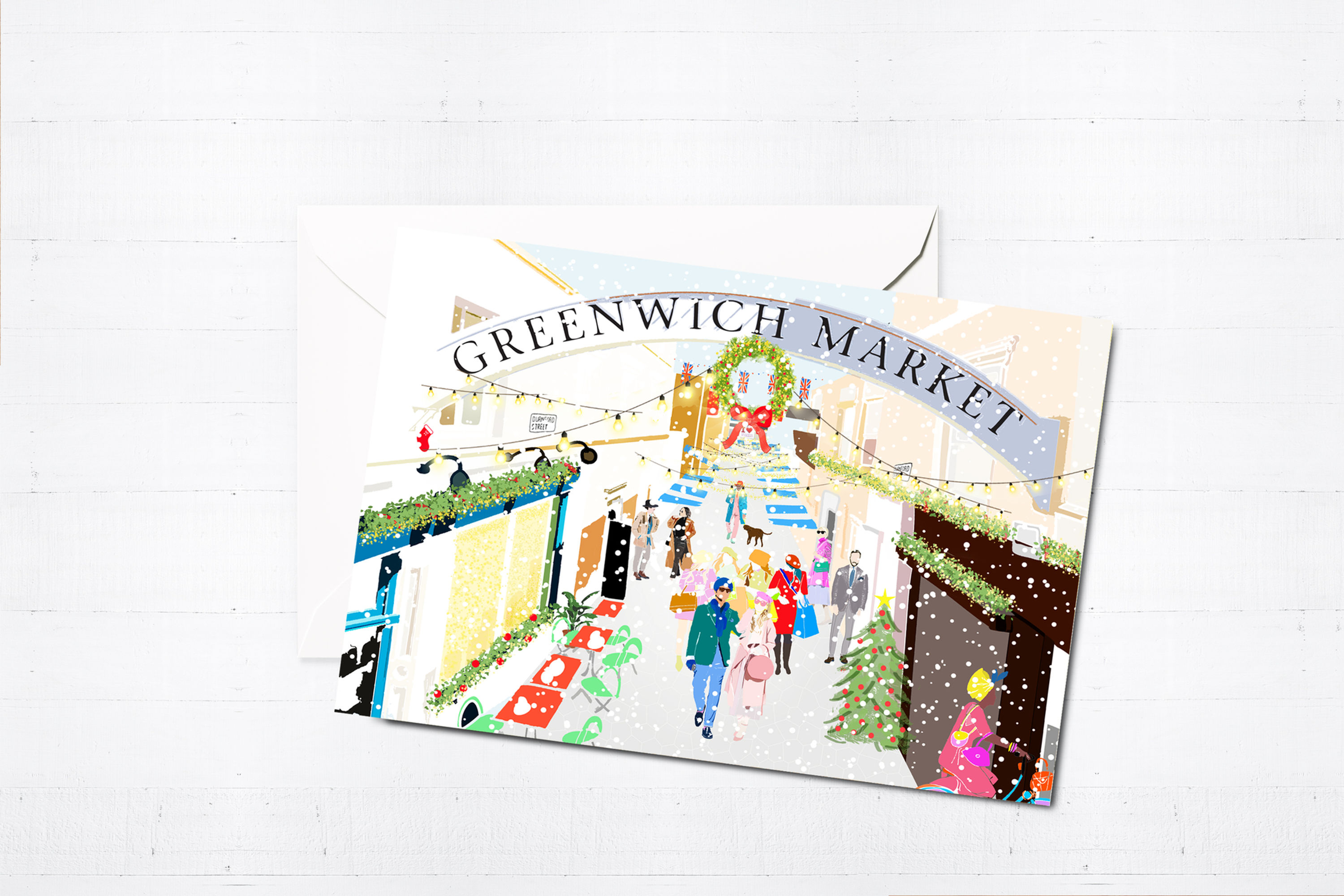 Njeri Illustrated Christmas Greeting Cards Greenwich Market London City Scene Art Illustration Letterbox Gift