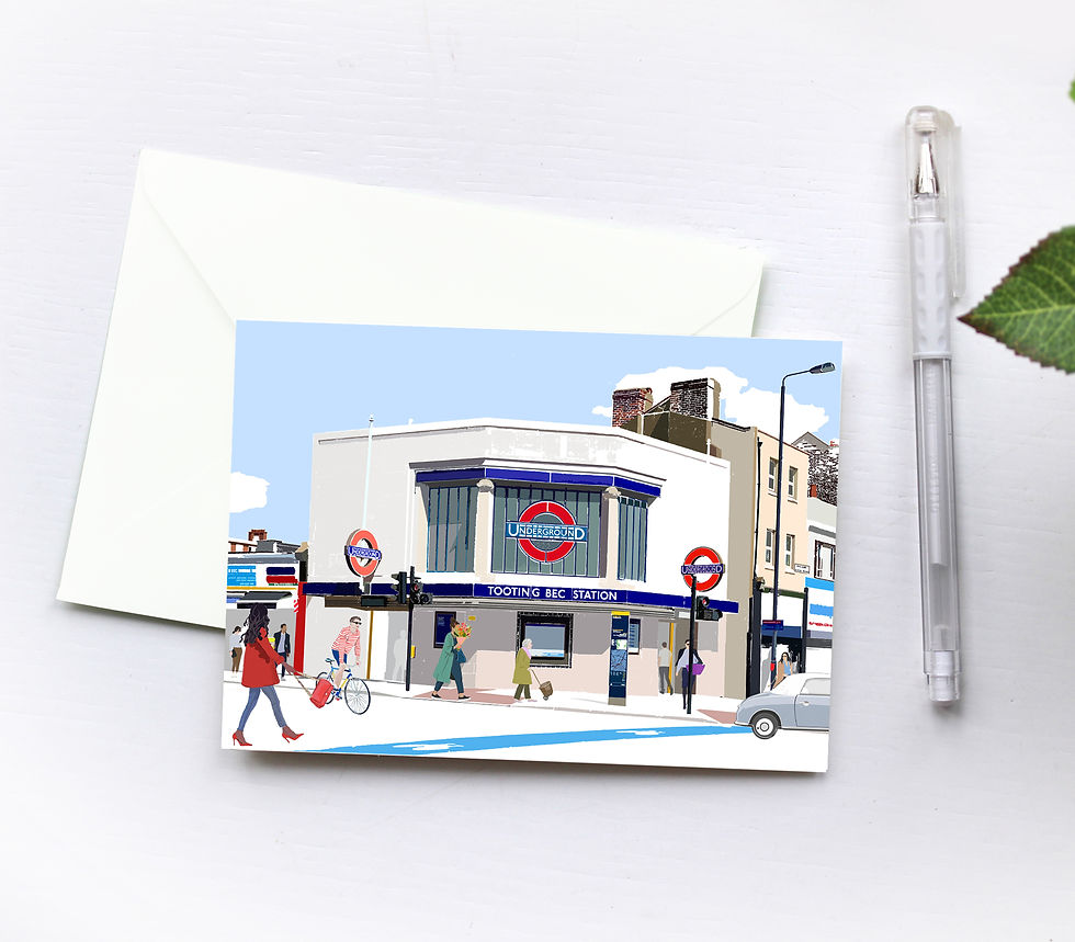 Tooting Bec Station Greeting Card Box Set, Personalized Gift, Bespoke, Birthday, Gift for Him & Her, London Art, Letterbox