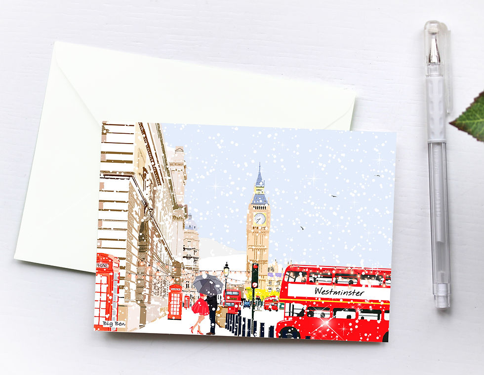 Njeri Illustrated Christmas Holiday Greeting Card Big Ben London City Art Illustration Letterbox Gift