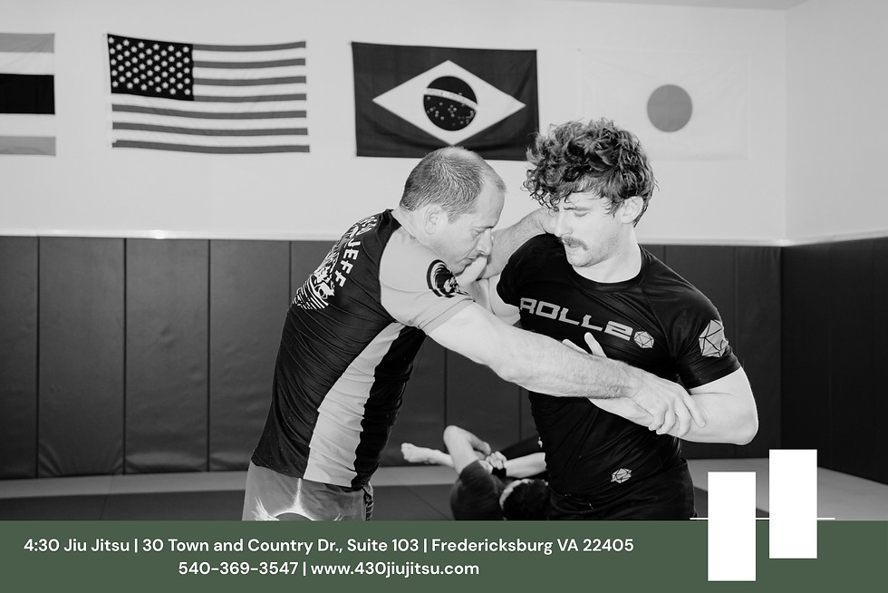 Students training at 4:30 Jiu Jitsu in Fredericksburg, VA during an ecological jiu jitsu session focused on live problem-solving, adaptability, and confidence development.