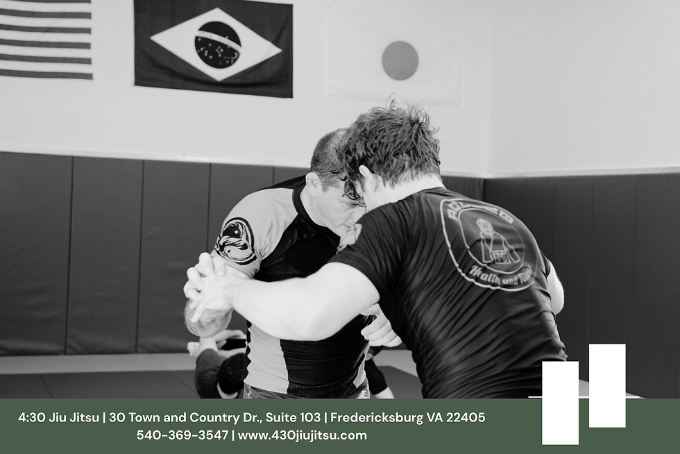 Students training at 4:30 Jiu Jitsu in Fredericksburg, VA during an ecological jiu jitsu session focused on live problem-solving, adaptability, and confidence development.