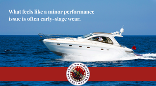 Boat in open water illustrating how marine growth can cause early-stage wear, affecting performance, steering, and engine efficiency