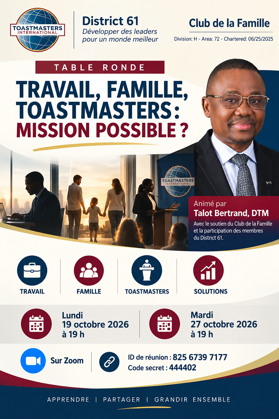 TRAVAIL, FAMILLE, TOASTMASTERS : MISSION POSSIBLE? — 27 octobre 2026