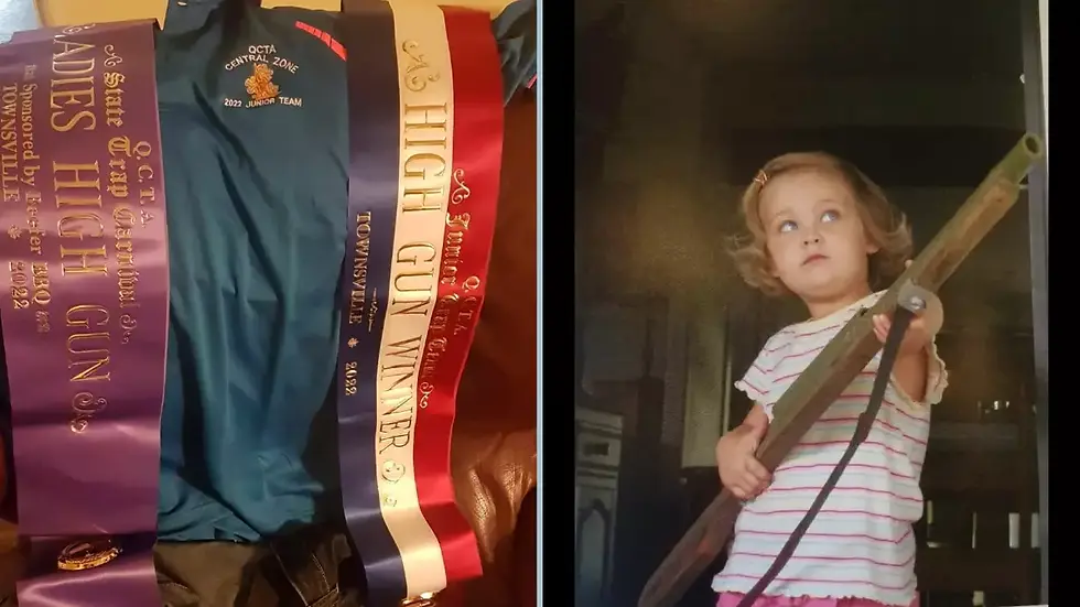 Bella Woolcock, 18, has come a long way since she was a four-year-old with a toy wooden gun. Pictures supplied.